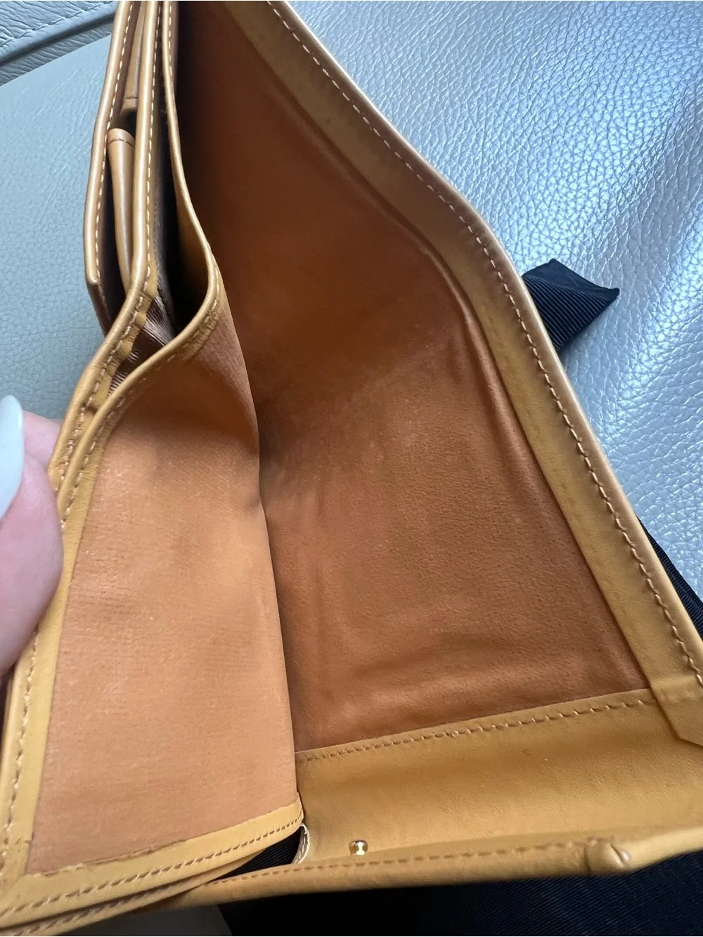 Celine Brown Triomphe Canvas Card Wallet with Yellow Trim